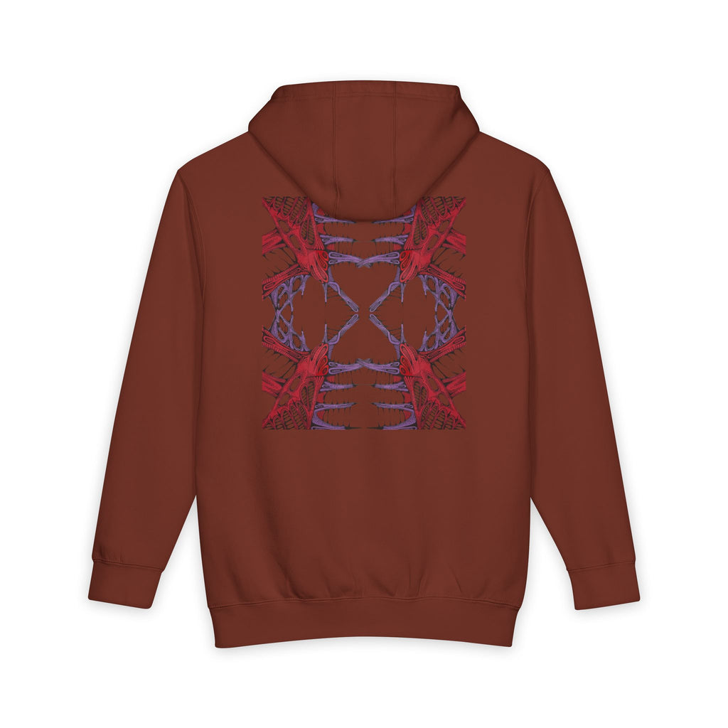 Abstract Red & Navy Geometric Hoodie — Modern Symmetry Pullover