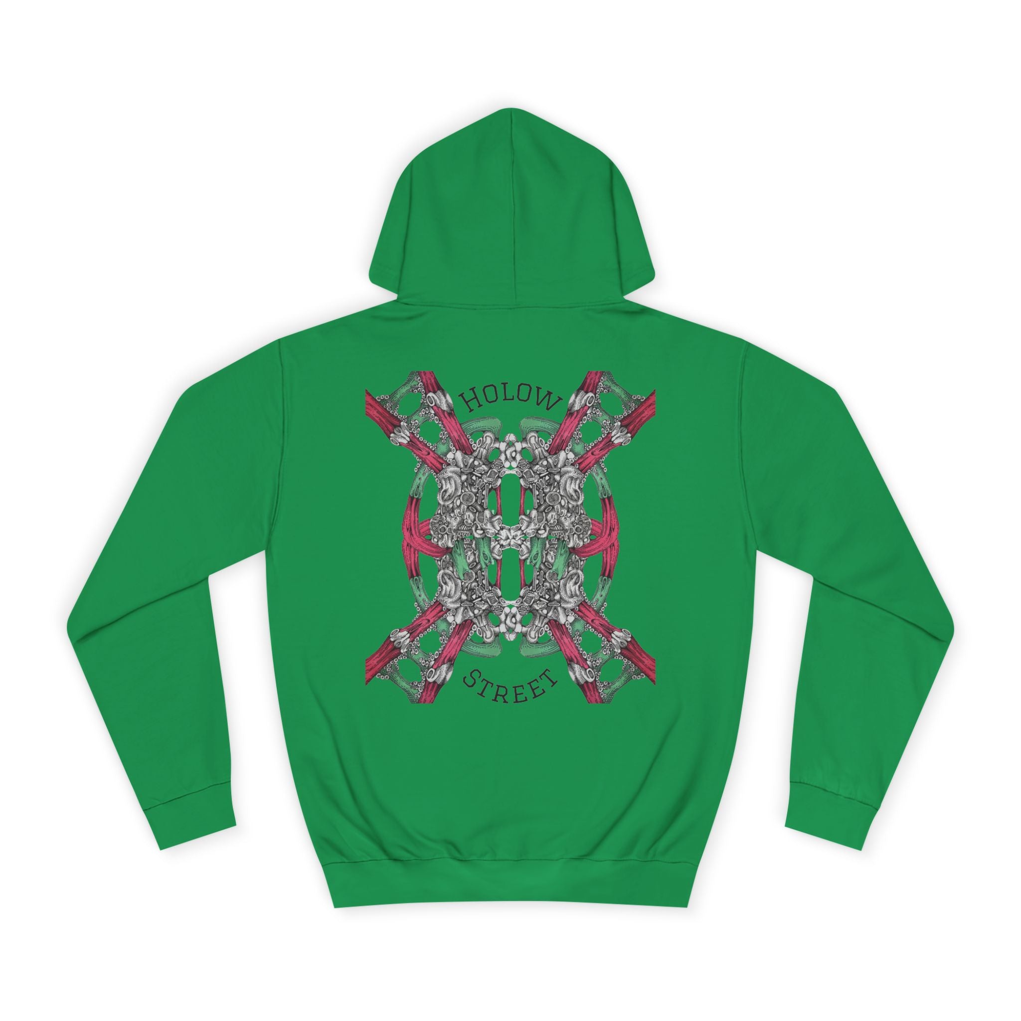 College Hoodie — Symmetric Skull & Floral Back Graphic