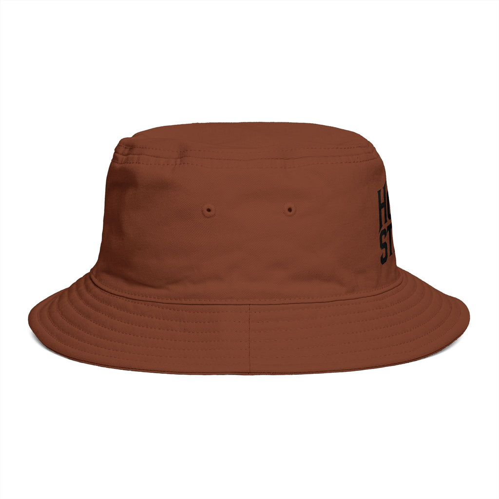 Hollow Street Brown Bucket Hat — Retro Logo Cotton Sun Hat