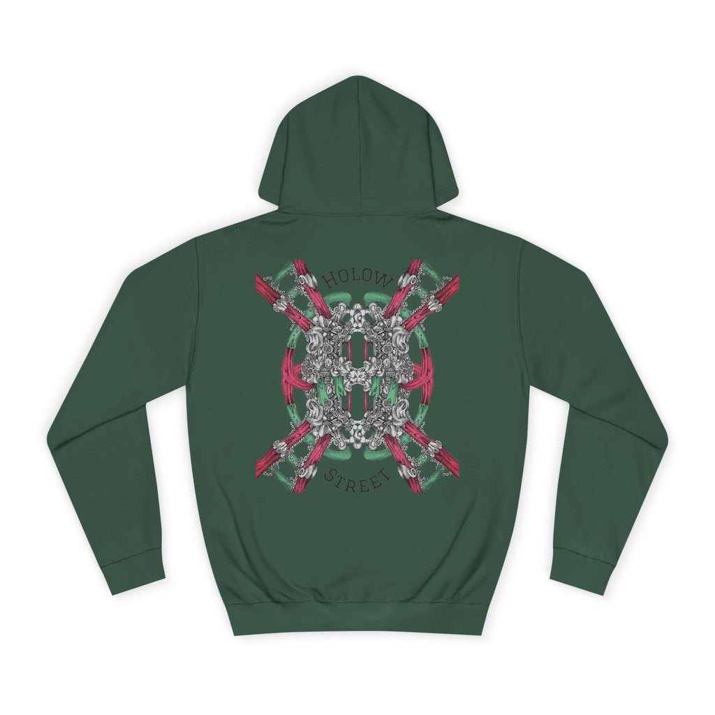 College Hoodie — Symmetric Skull & Floral Back Graphic