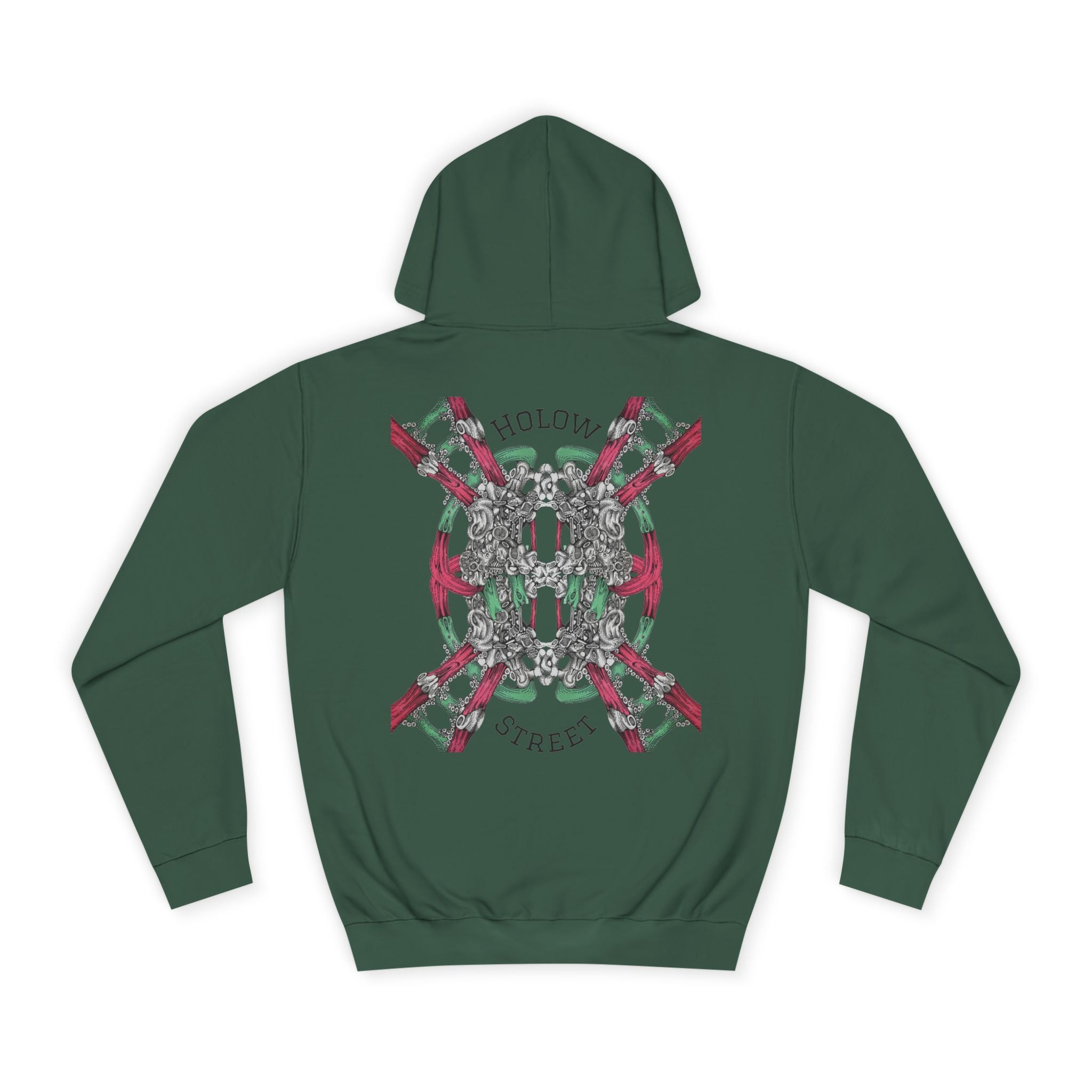 College Hoodie — Symmetric Skull & Floral Back Graphic