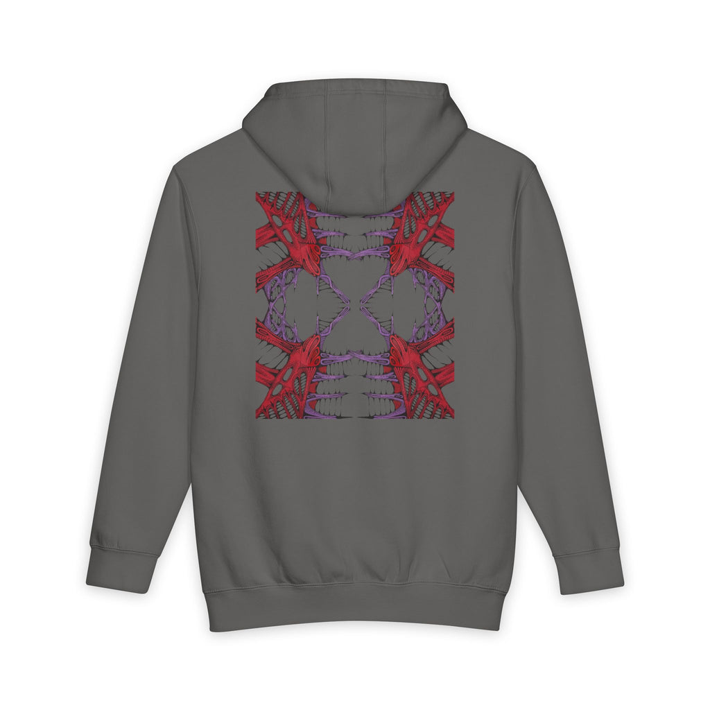 Abstract Red & Navy Geometric Hoodie — Modern Symmetry Pullover